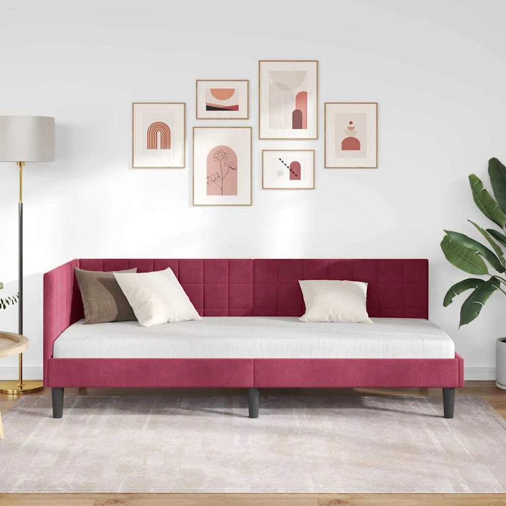 Lova Kampinė lovos konstrukcija Vyno raudona 80 cm x 200 cm Aksomas