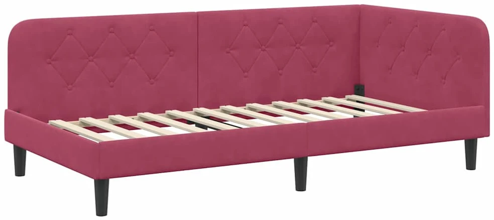 Lova Kampinė lovos konstrukcija Vyno raudona 90 x 190 cm Aksomas