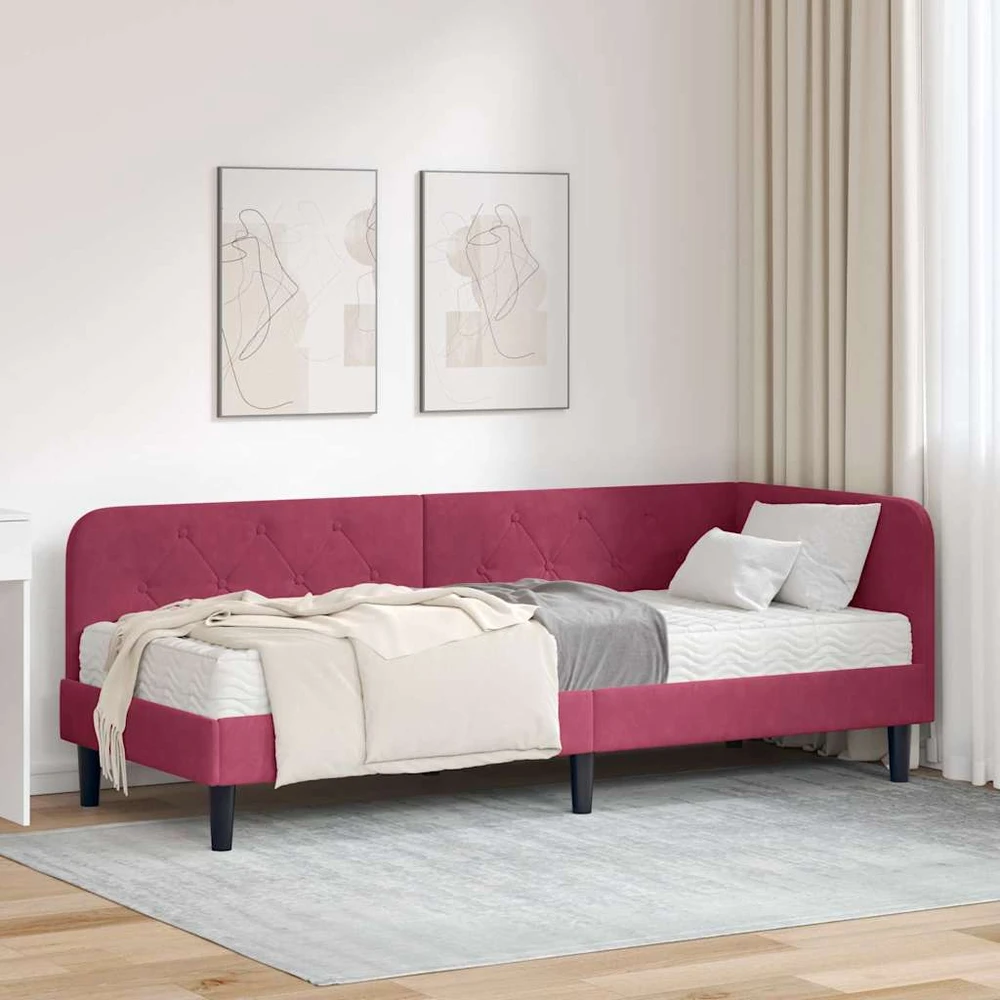 Lova Kampinė lovos konstrukcija Vyno raudona 80 x 200 cm Aksomas