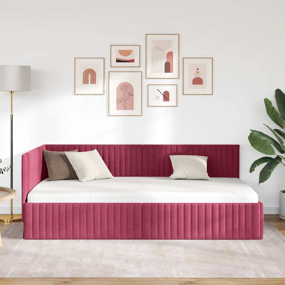 Lova Kampinė lovos konstrukcija Vyno raudona 100 cm x 200 cm Aksomas