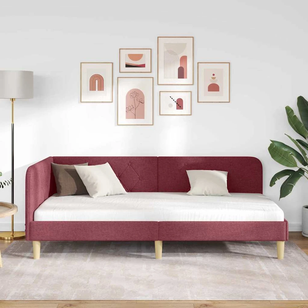 Lova Kampinė lovos konstrukcija Vyno raudona 100 x 200 cm audinys