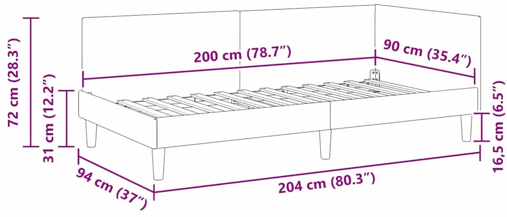 Lova Kampinė lovos konstrukcija Vyno raudona 90 cm x 200 cm Aksomas