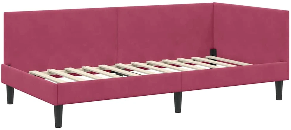 Lova Kampinė lovos konstrukcija Vyno raudona 90 cm x 200 cm Aksomas