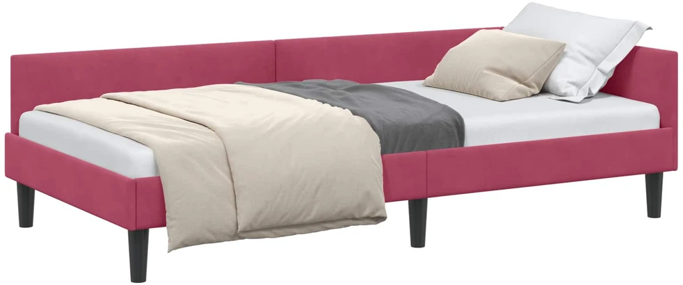 Lova Kampinė lovos konstrukcija Vyno raudona 90 cm x 200 cm Aksomas