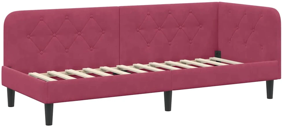 Lova Kampinė lovos konstrukcija Vyno raudona 80 x 200 cm Aksomas