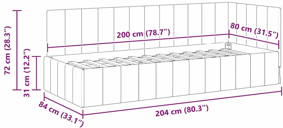 Lova Kampinė lovos konstrukcija Vyno raudona 80 cm x 200 cm Aksomas