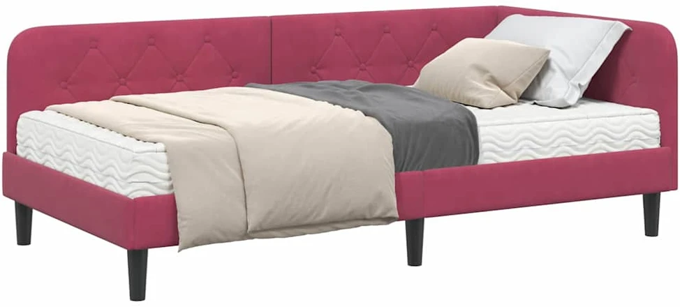Lova Kampinė lovos konstrukcija Vyno raudona 100 x 200 cm Aksomas