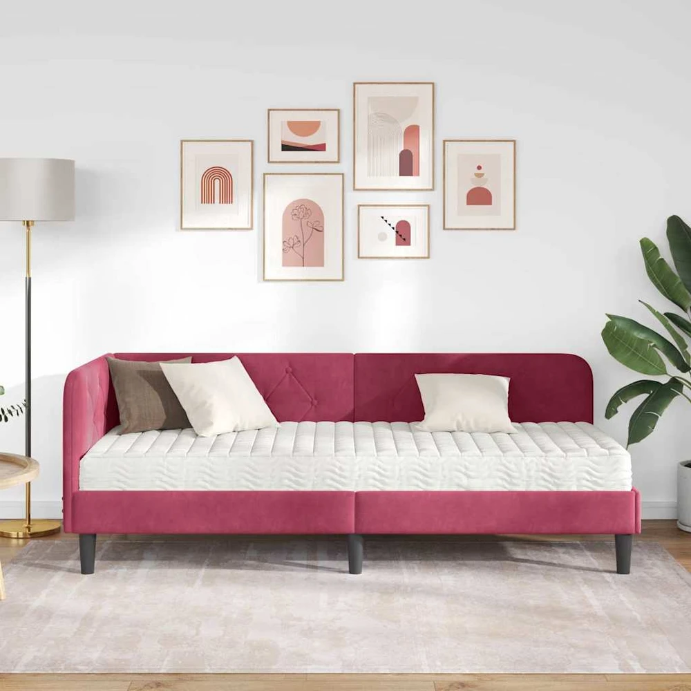 Lova Kampinė lovos konstrukcija Vyno raudona 80 x 200 cm Aksomas