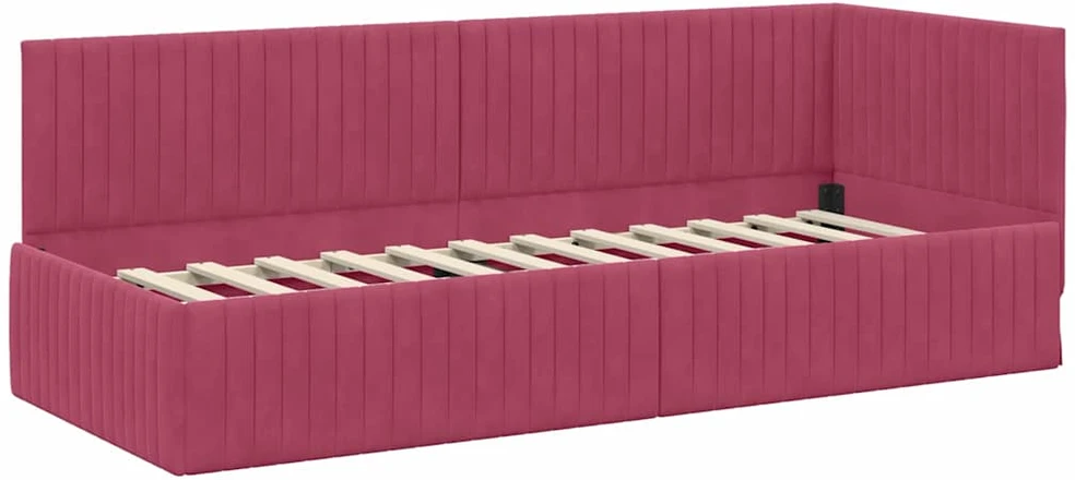 Lova Kampinė lovos konstrukcija Vyno raudona 80 cm x 200 cm Aksomas