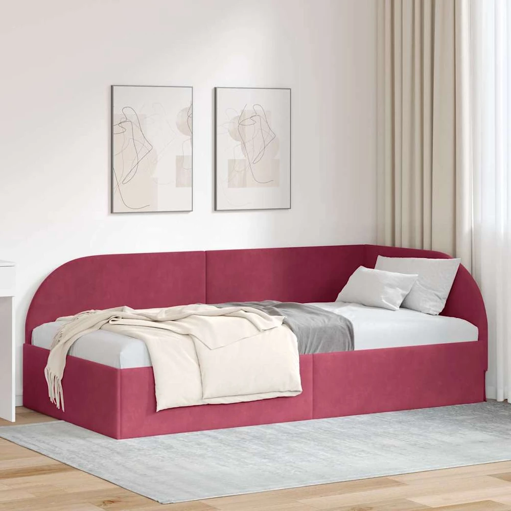 Lova Kampinė lovos konstrukcija Vyno raudona 80 cm x 200 cm Aksomas