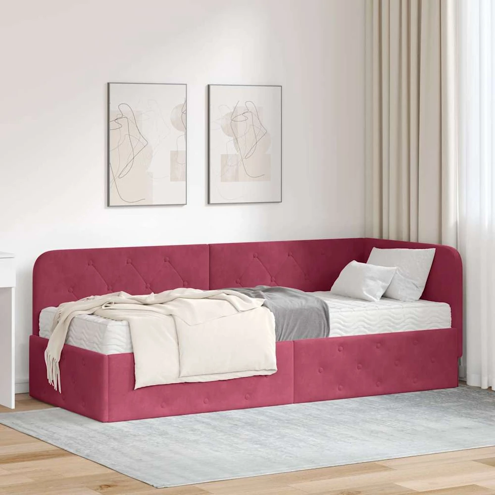 Lova Kampinė lovos konstrukcija Vyno raudona 80 x 200 cm Aksomas
