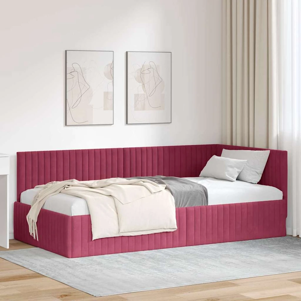 Lova Kampinė lovos konstrukcija Vyno raudona 100 cm x 200 cm Aksomas