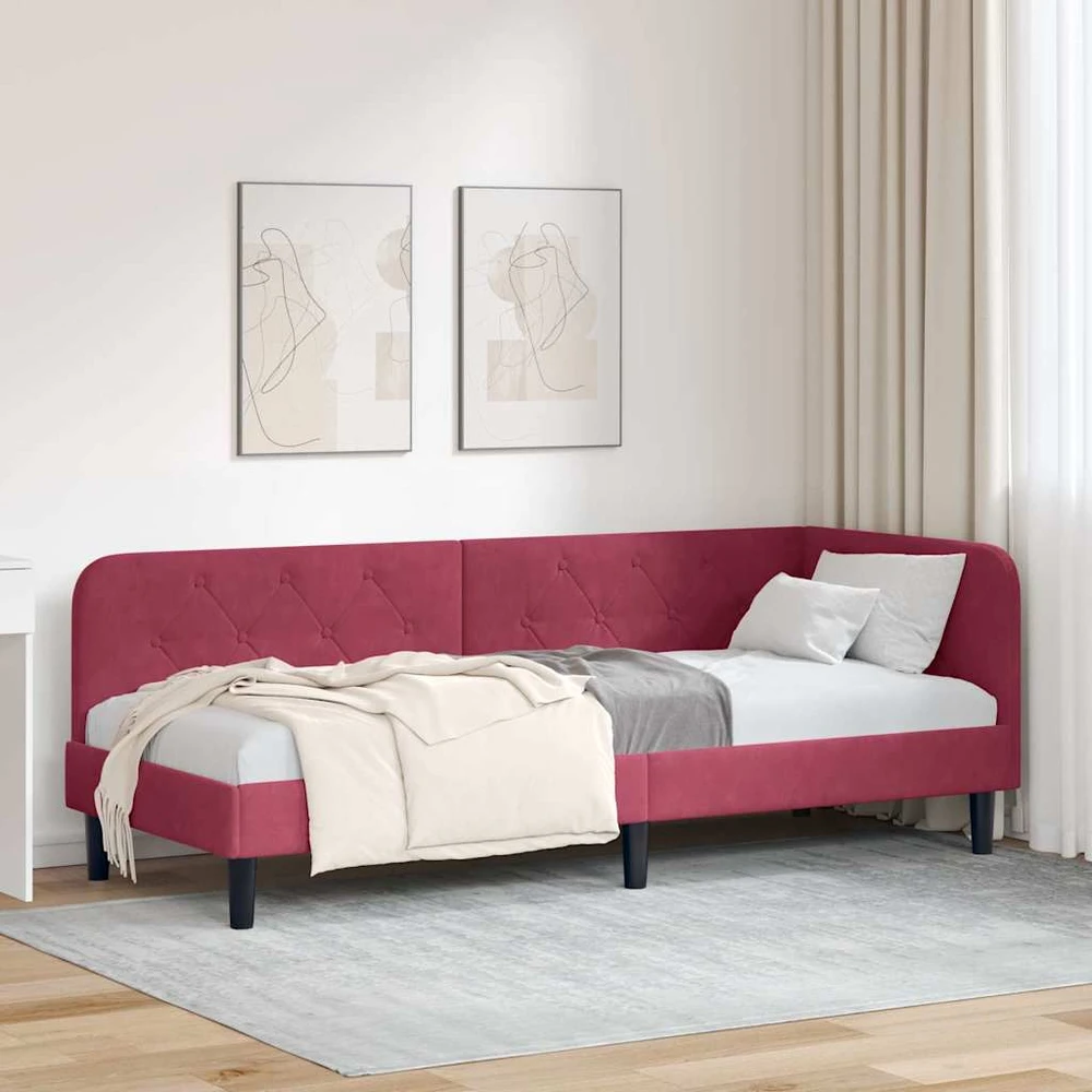 Lova Kampinė lovos konstrukcija Vyno raudona 80 x 200 cm Aksomas