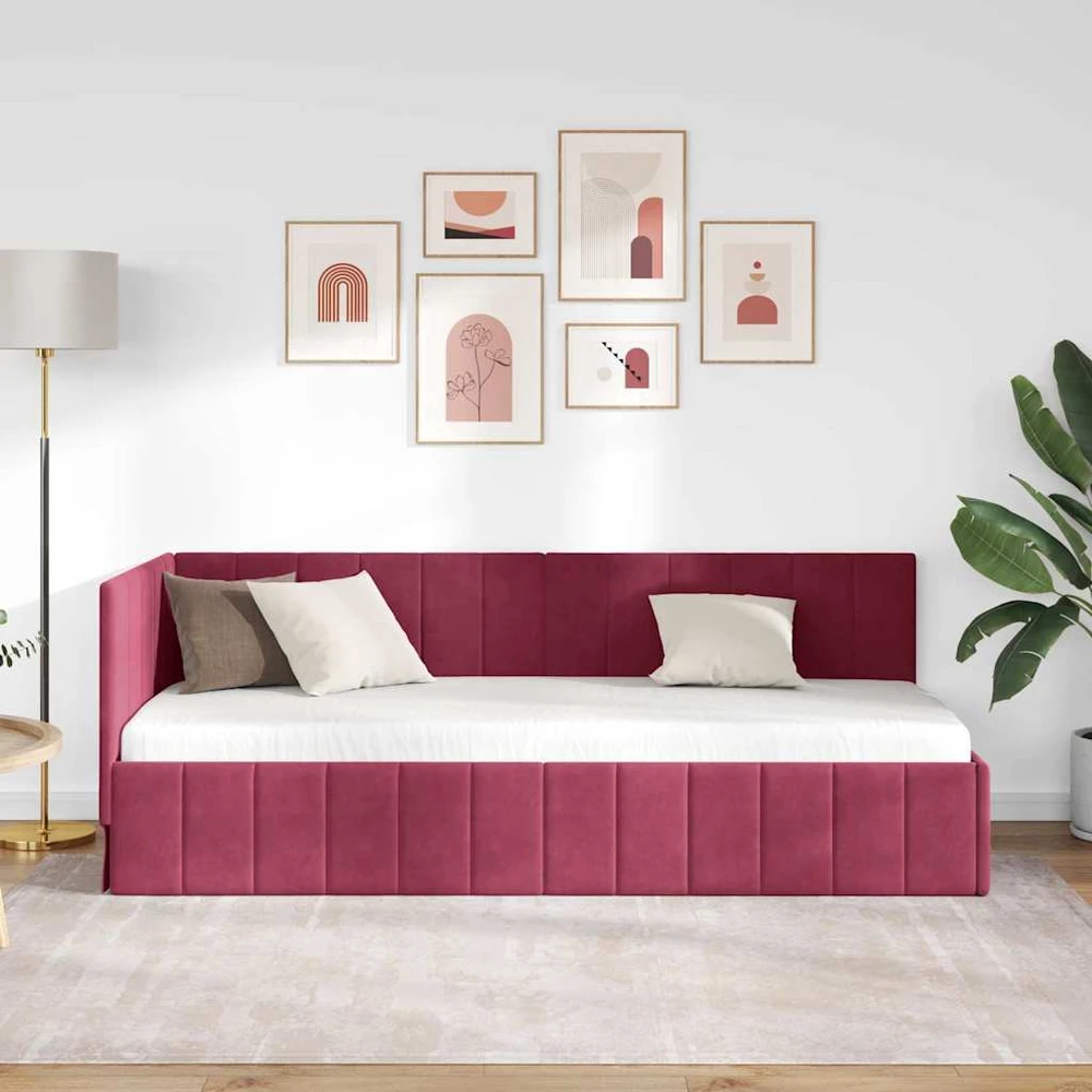 Lova Kampinė lovos konstrukcija Vyno raudona 80 cm x 200 cm Aksomas