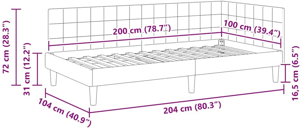 Lova Kampinė lovos konstrukcija Vyno raudona 100 cm x 200 cm Aksomas