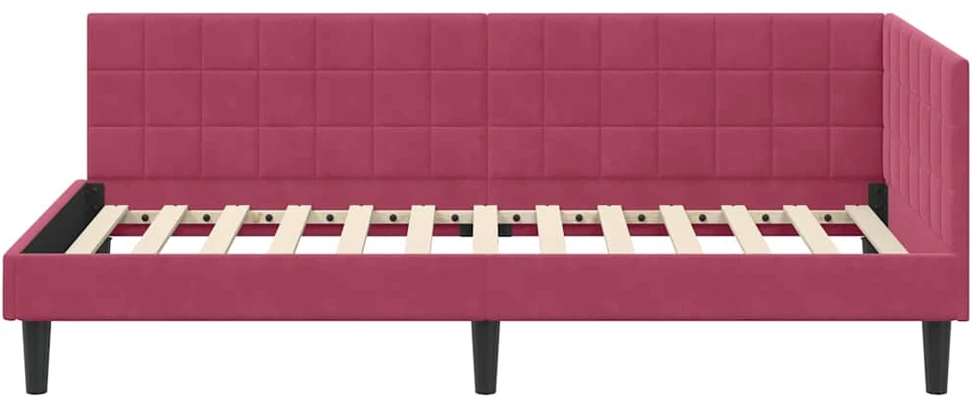 Lova Kampinė lovos konstrukcija Vyno raudona 90 cm x 200 cm Aksomas