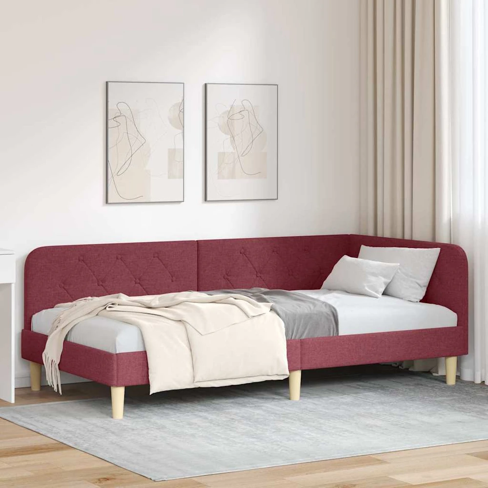 Lova Kampinė lovos konstrukcija Vyno raudona 100 x 200 cm audinys