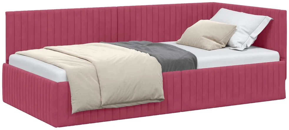 Lova Kampinė lovos konstrukcija Vyno raudona 100 cm x 200 cm Aksomas