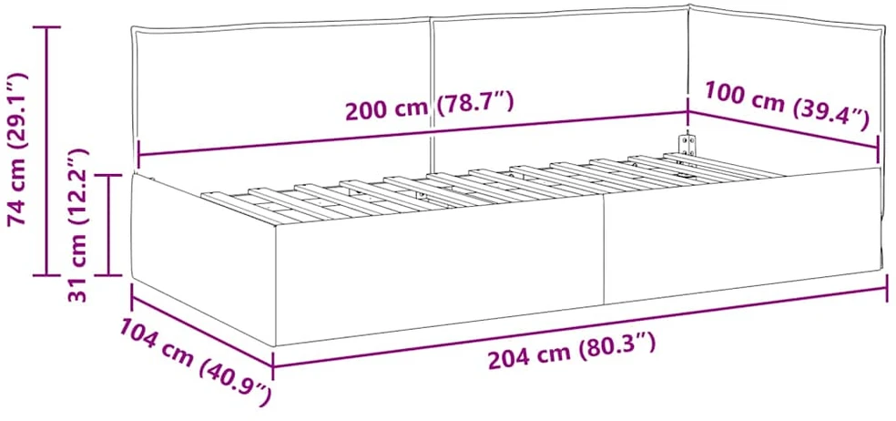 Lova Kampinė lovos konstrukcija Vyno raudona 100 x 200 cm audinys