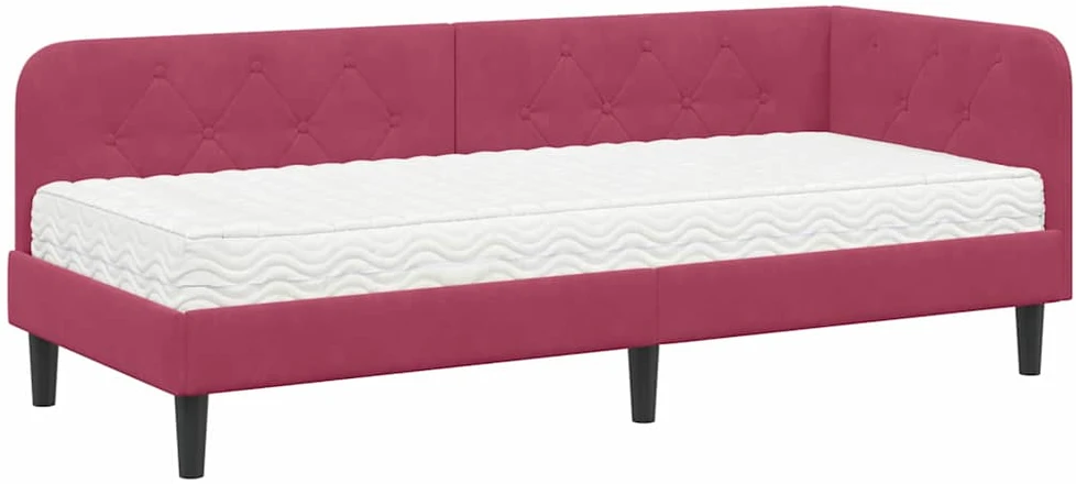 Lova Kampinė lovos konstrukcija Vyno raudona 80 x 200 cm Aksomas