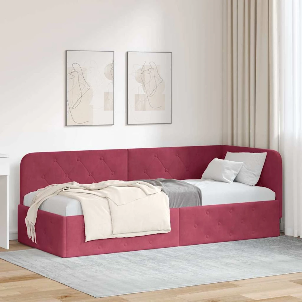 Lova Kampinė lovos konstrukcija Vyno raudona 80 x 200 cm Aksomas