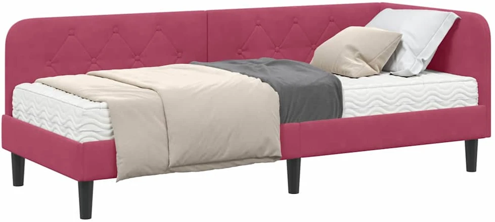Lova Kampinė lovos konstrukcija Vyno raudona 80 x 200 cm Aksomas