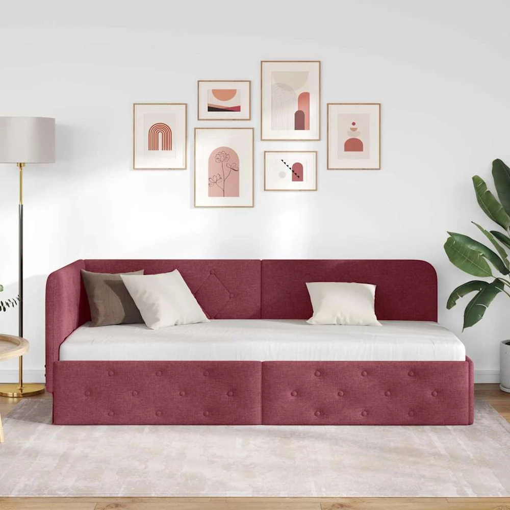 Lova Kampinė lovos konstrukcija Vyno raudona 80 x 200 cm audinys
