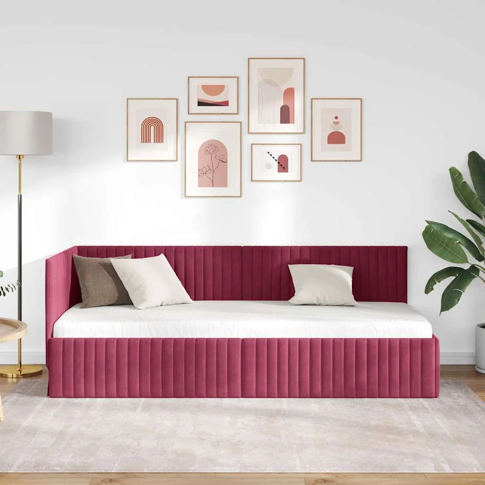 Lova Kampinė lovos konstrukcija Vyno raudona 80 cm x 200 cm Aksomas