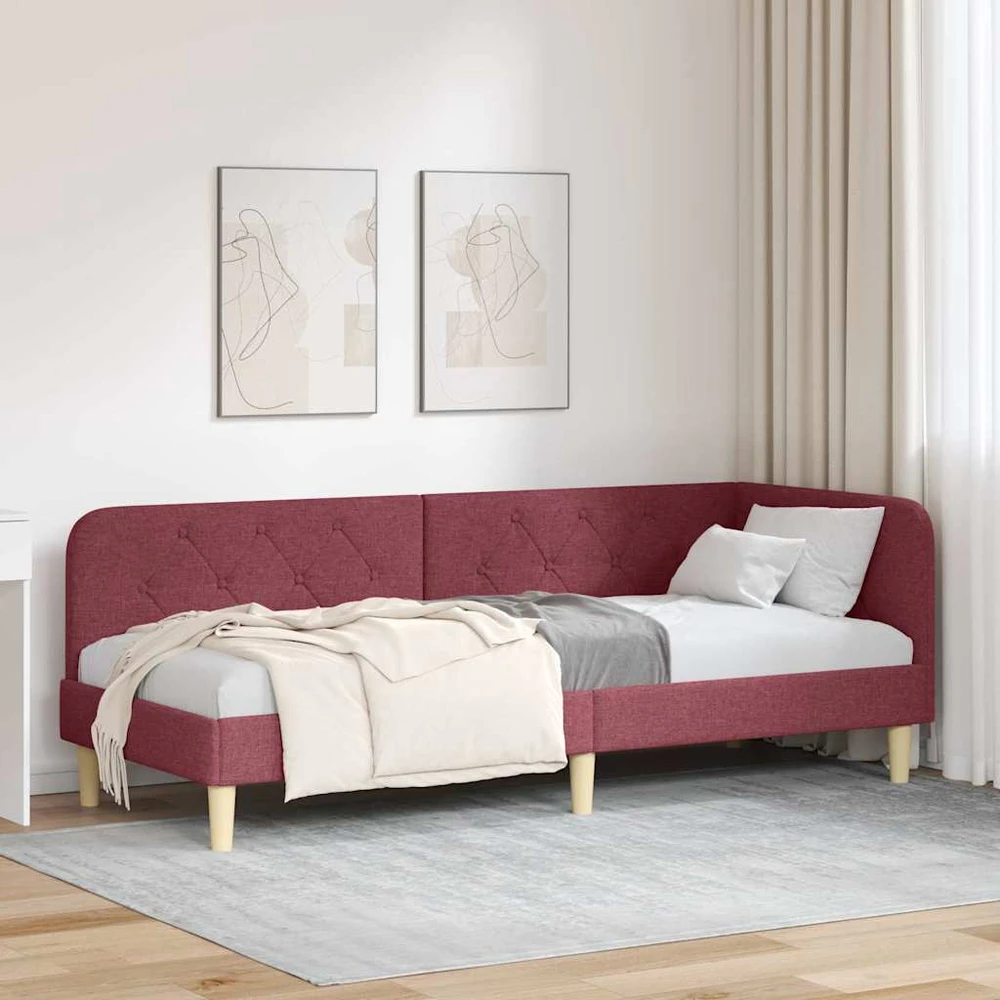 Lova Kampinė lovos konstrukcija Vyno raudona 80 x 200 cm audinys