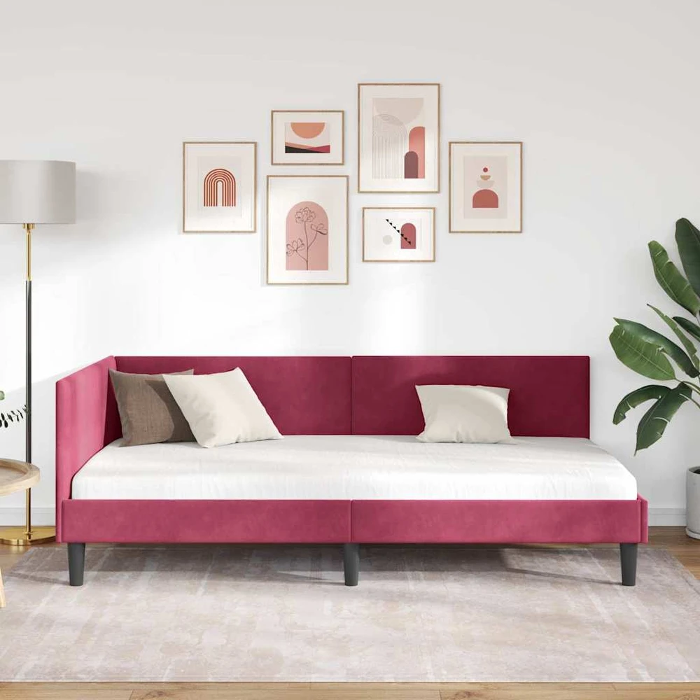 Lova Kampinė lovos konstrukcija Vyno raudona 90 cm x 190 cm Aksomas