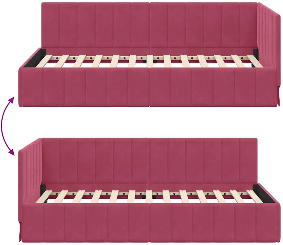 Lova Kampinė lovos konstrukcija Vyno raudona 90 cm x 190 cm Aksomas