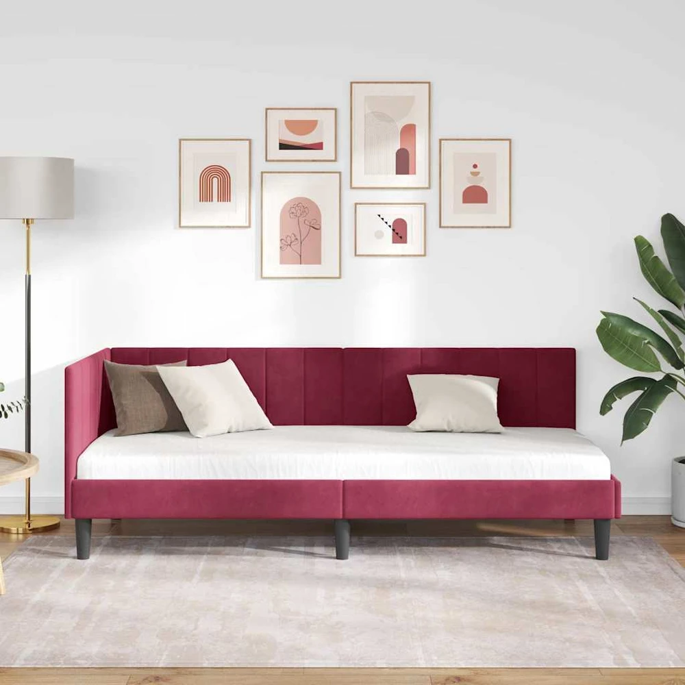 Lova Kampinė lovos konstrukcija Vyno raudona 80 cm x 200 cm Aksomas