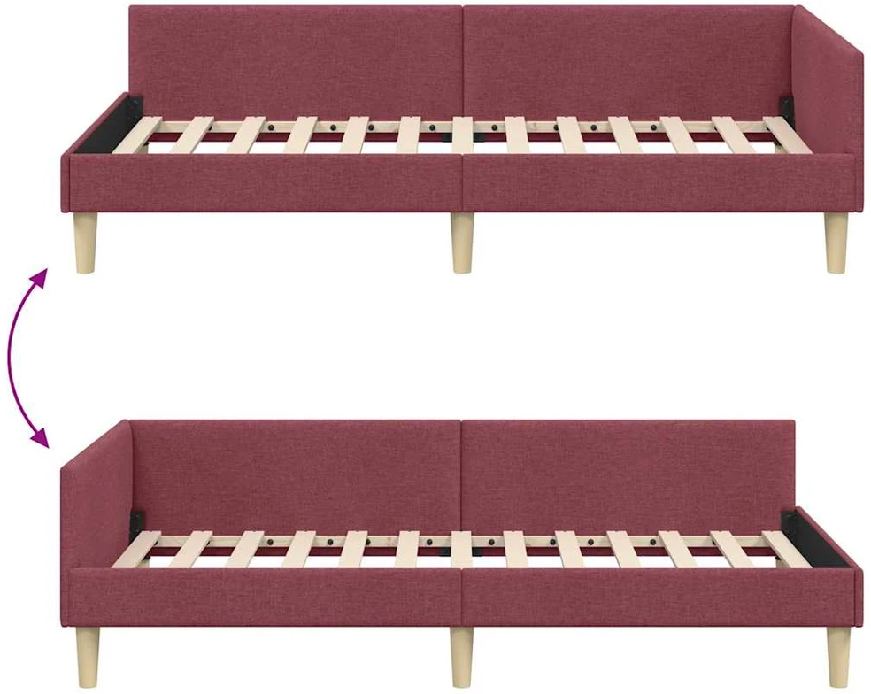 Lova Kampinė lovos konstrukcija Vyno raudona 100 x 200 cm audinys
