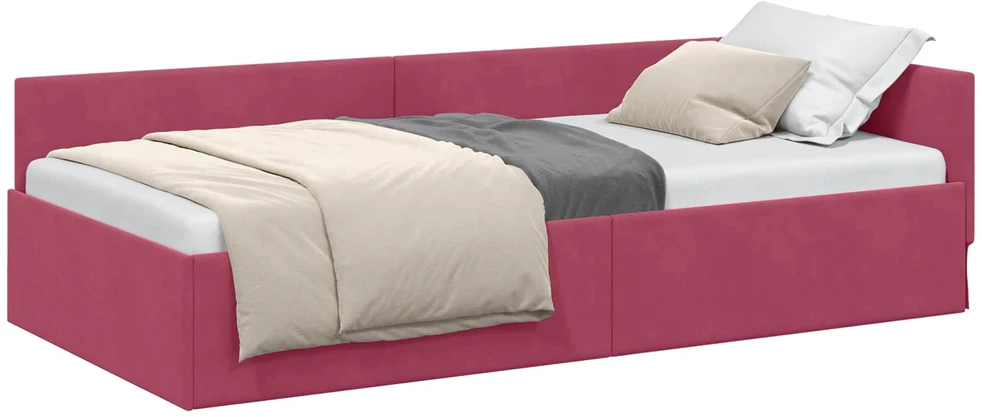 Lova Kampinė lovos konstrukcija Vyno raudona 100 cm x 200 cm Aksomas