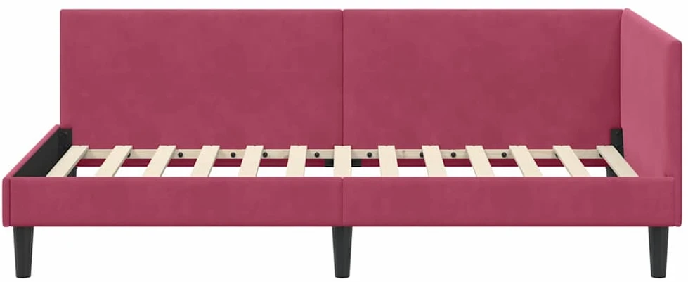Lova Kampinė lovos konstrukcija Vyno raudona 90 cm x 190 cm Aksomas