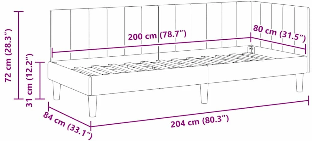 Lova Kampinė lovos konstrukcija Vyno raudona 80 cm x 200 cm Aksomas