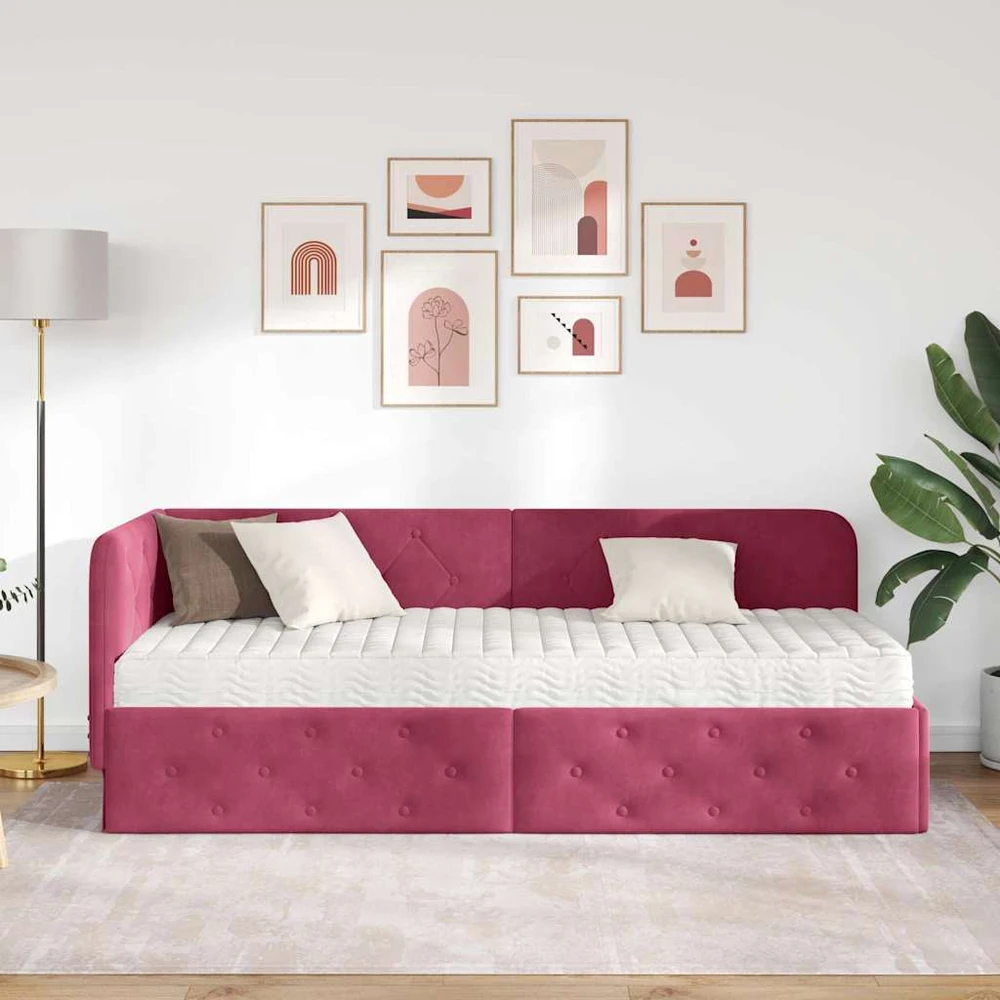 Lova Kampinė lovos konstrukcija Vyno raudona 80 x 200 cm Aksomas