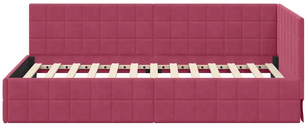 Lova Kampinė lovos konstrukcija Vyno raudona 100 cm x 200 cm Aksomas
