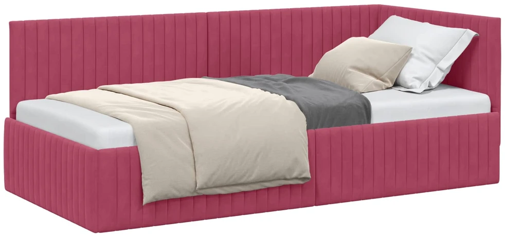 Lova Kampinė lovos konstrukcija Vyno raudona 90 cm x 200 cm Aksomas