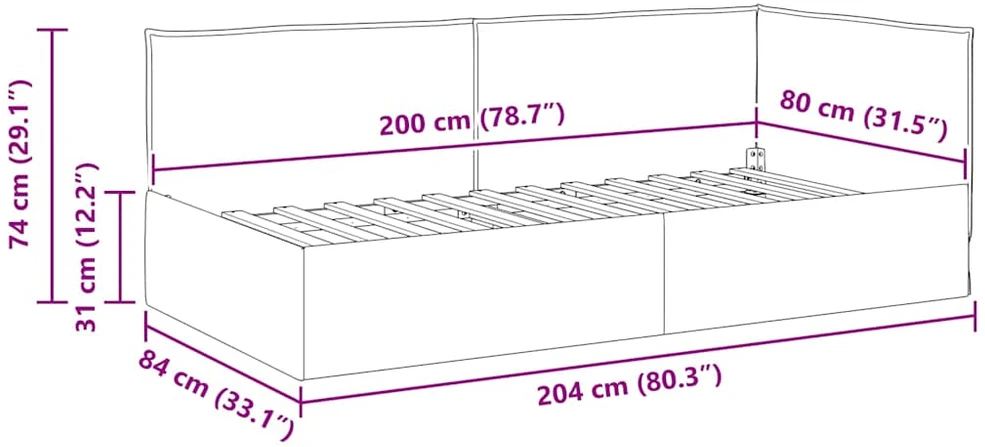 Lova Kampinė lovos konstrukcija Vyno raudona 80 x 200 cm audinys
