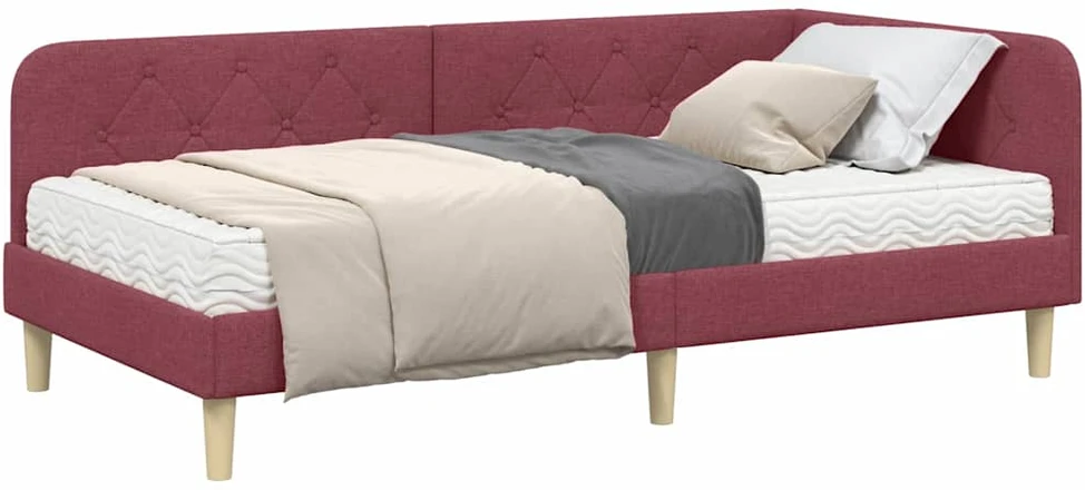 Lova Kampinė lovos konstrukcija Vyno raudona 100 x 200 cm audinys