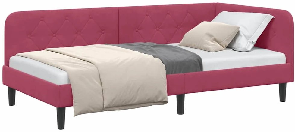 Lova Kampinė lovos konstrukcija Vyno raudona 90 x 190 cm Aksomas