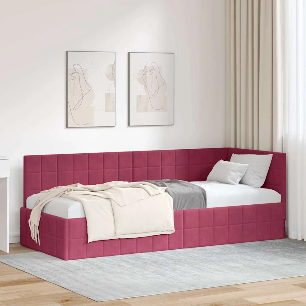 Lova Kampinė lovos konstrukcija Vyno raudona 80 cm x 200 cm Aksomas