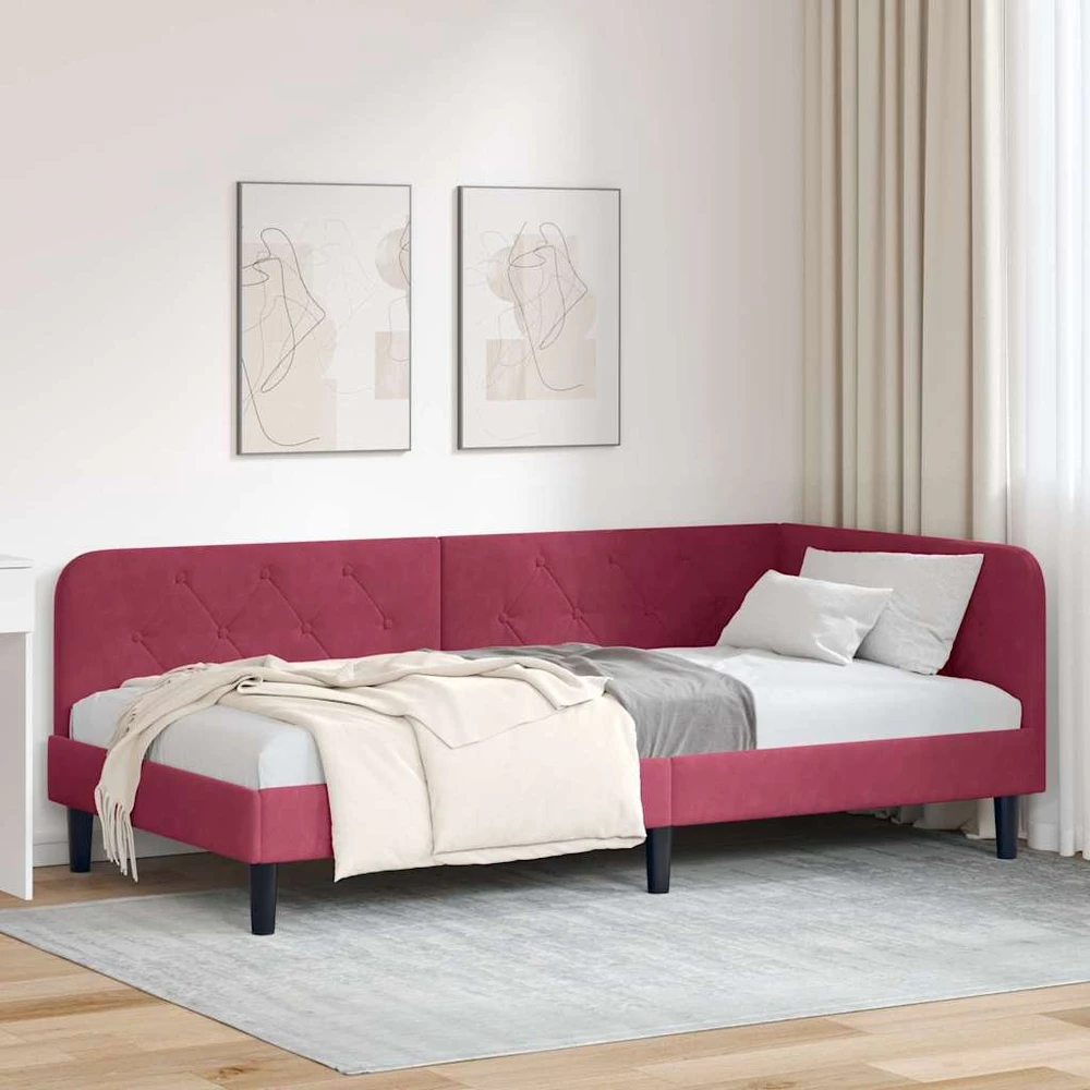 Lova Kampinė lovos konstrukcija Vyno raudona 90 x 190 cm Aksomas