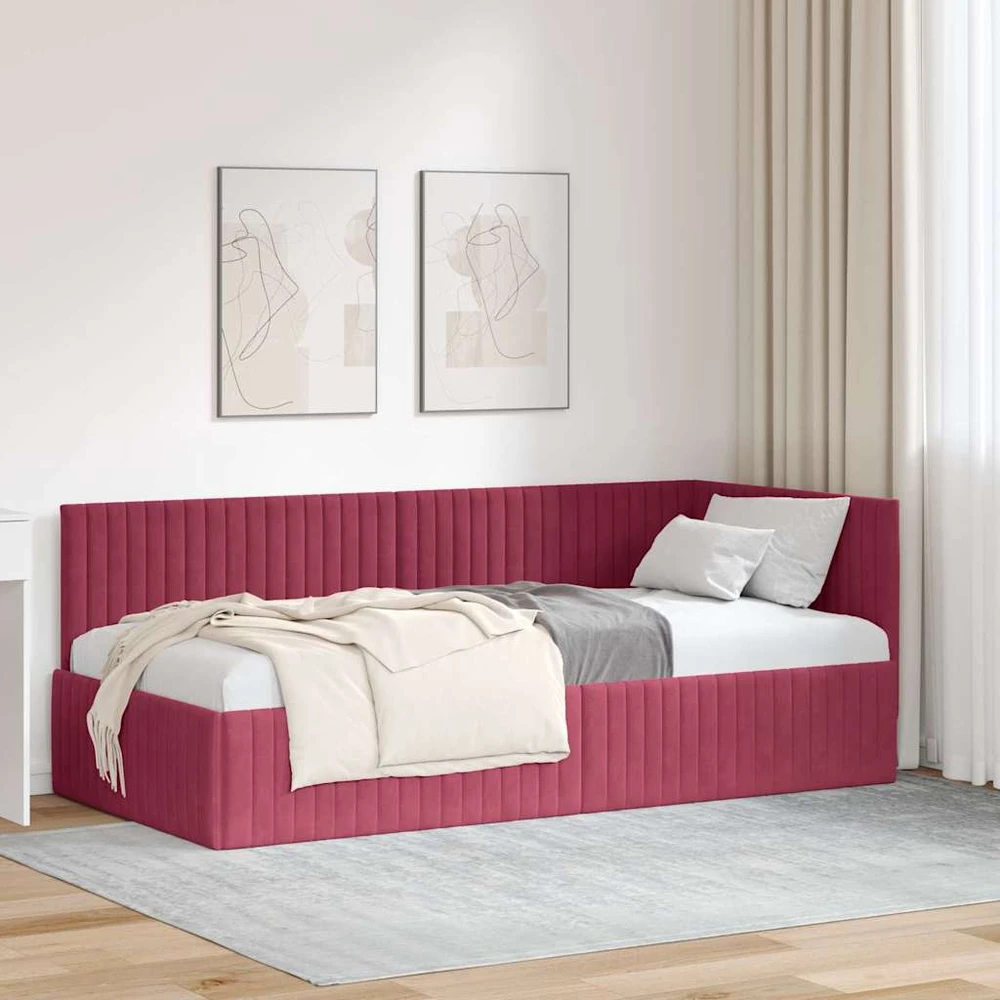 Lova Kampinė lovos konstrukcija Vyno raudona 90 cm x 190 cm Aksomas