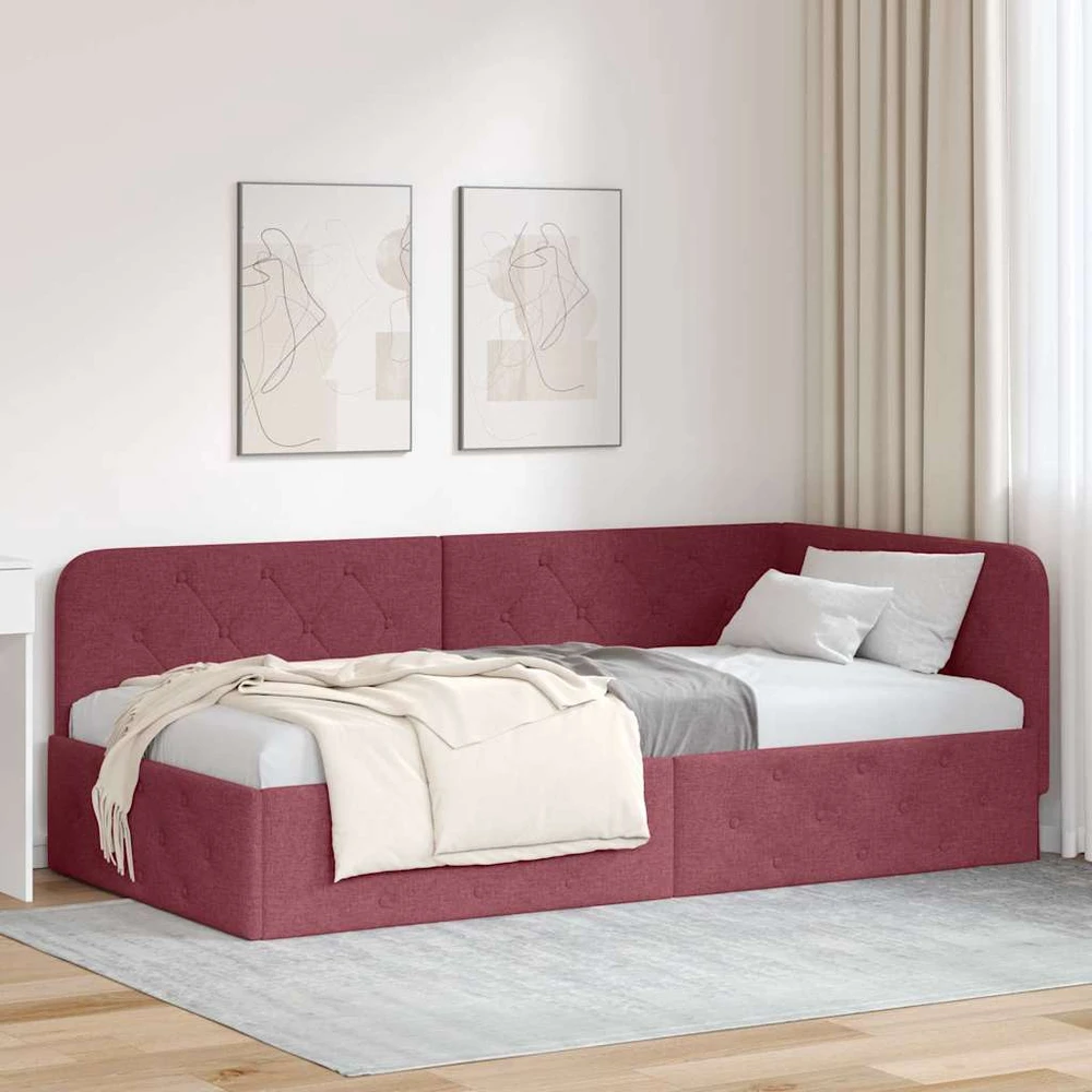 Lova Kampinė lovos konstrukcija Vyno raudona 90 x 190 cm audinys