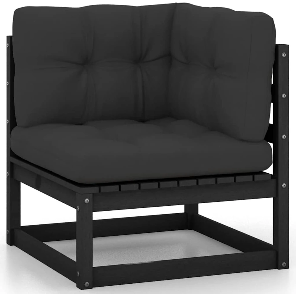 Kampinė sodo sofa su antracito pagalvėlėmis, pušies masyvas