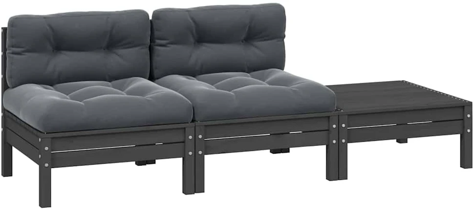Kampinė sodo sofa su antracito pagalvėlėmis, pušies masyvas