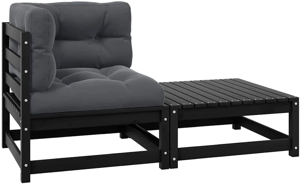Kampinė sodo sofa su antracito pagalvėlėmis, pušies masyvas