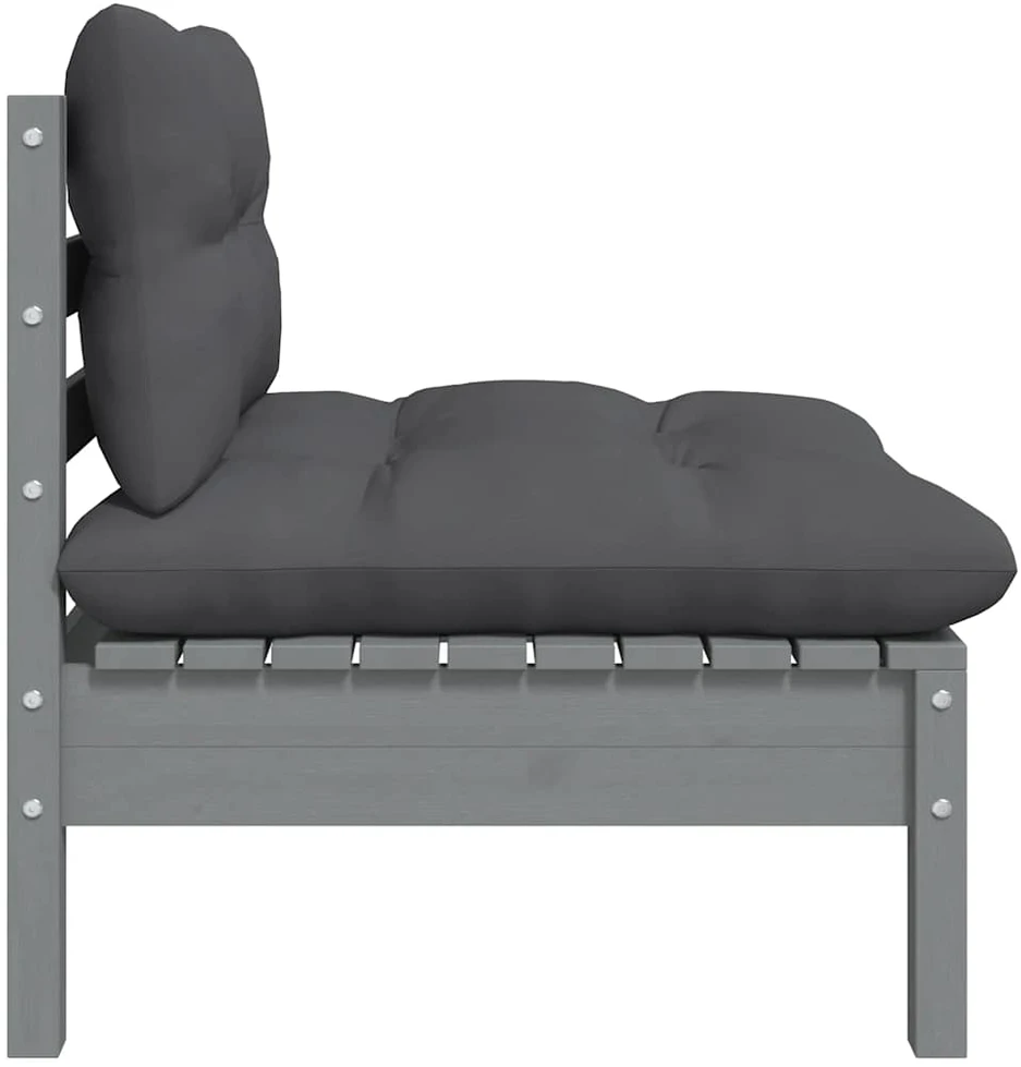 Kampinė sodo sofa su antracito pagalvėlėmis, pušies masyvas